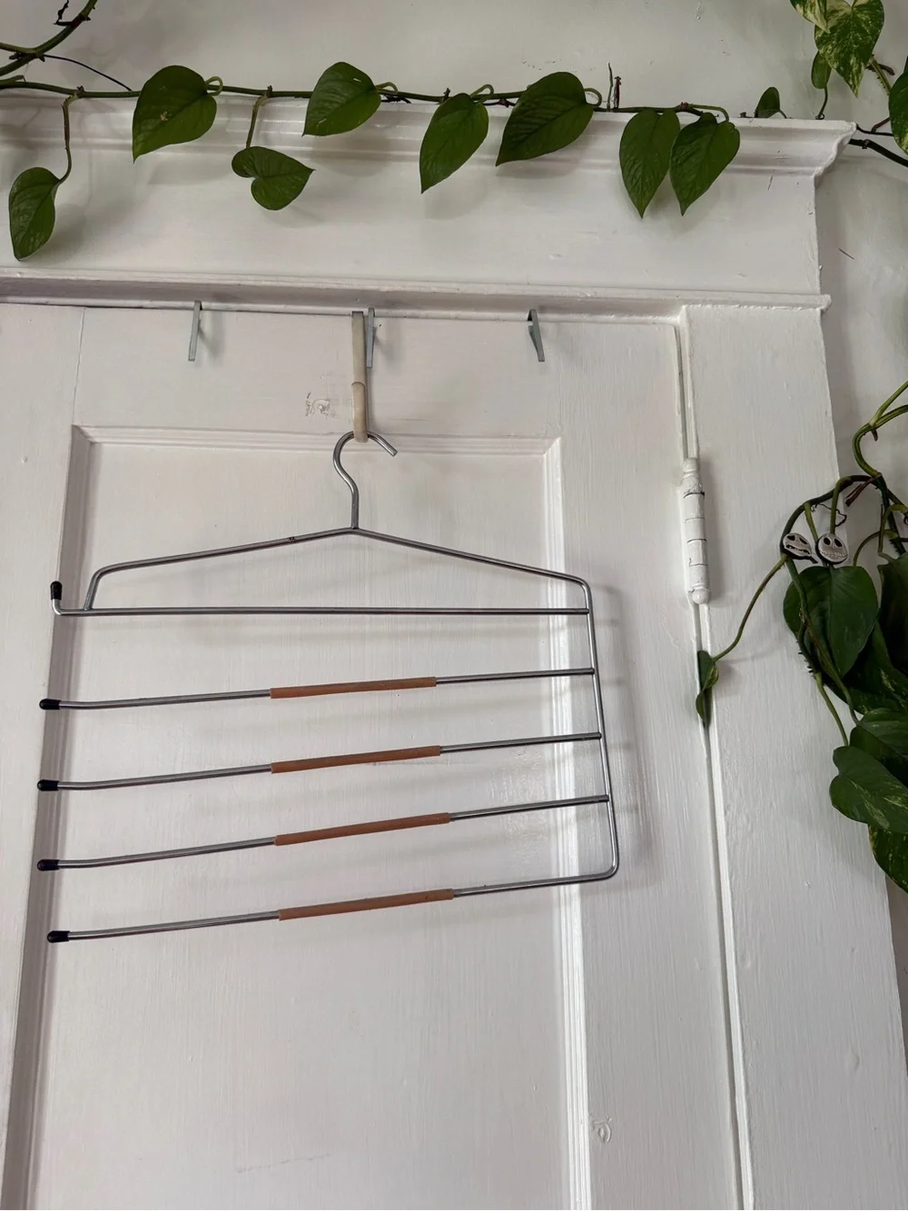 Multi-Tier Metal Pants Hanger with Brown Grip Bars - Home Storage & Organization